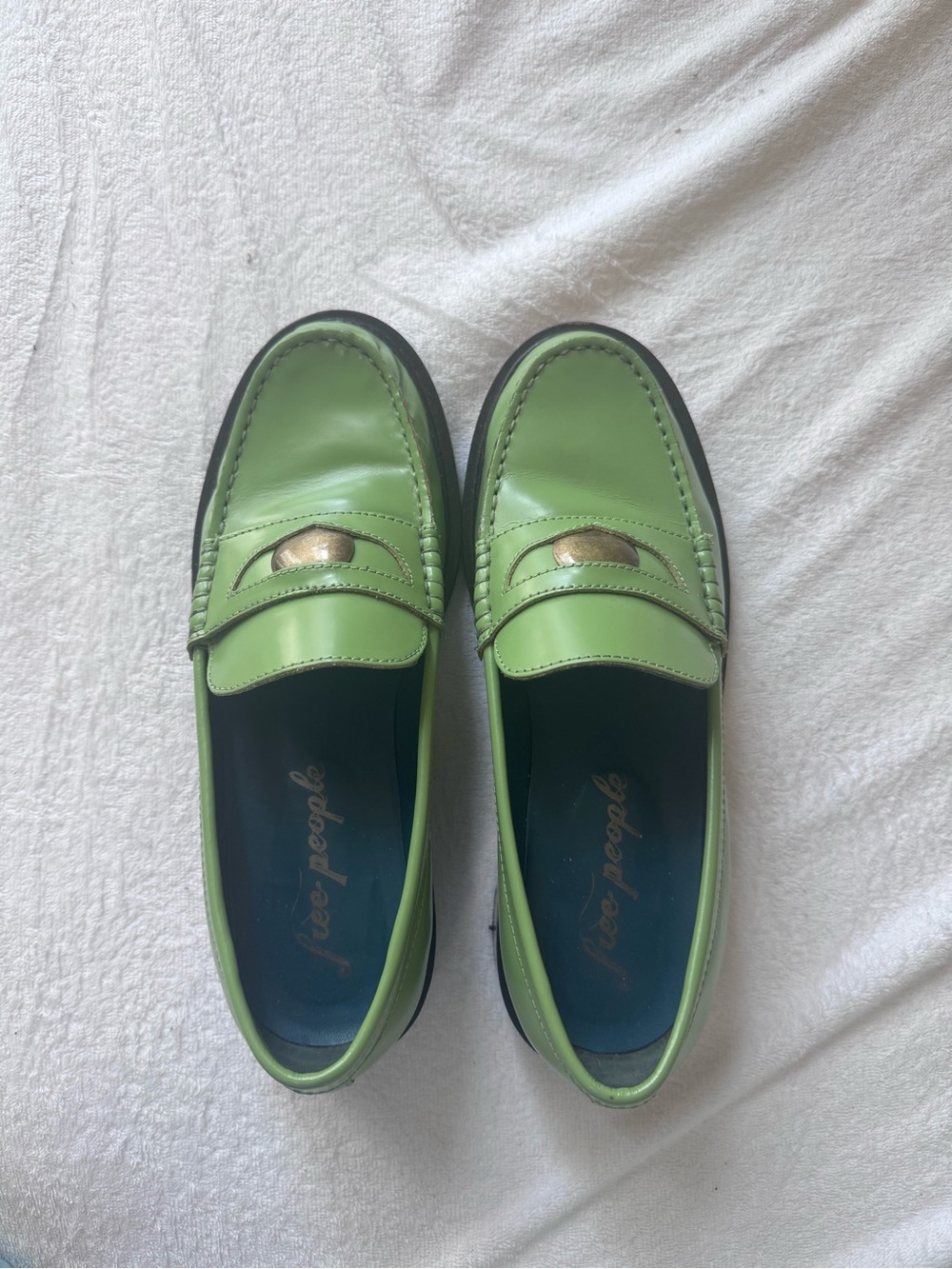 Free People Liv Penny Loafer in Green Apple Leather | 37 EU/7 US Women’s